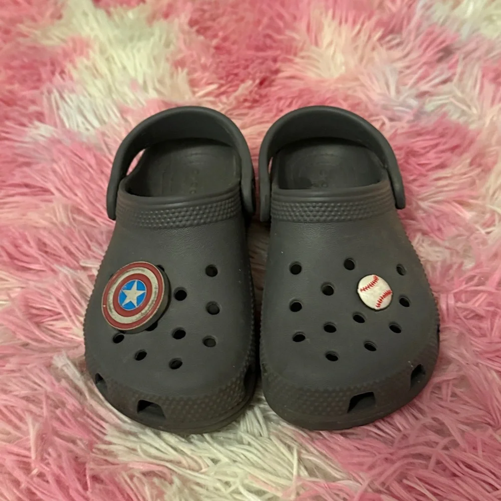 CROCS Gray Clogs with Superhero Charm